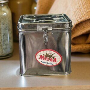 Vintage SS Melba  Tin Coin-Slot Lid  Lockable Hasp Piggy Bank Canister Best Qual